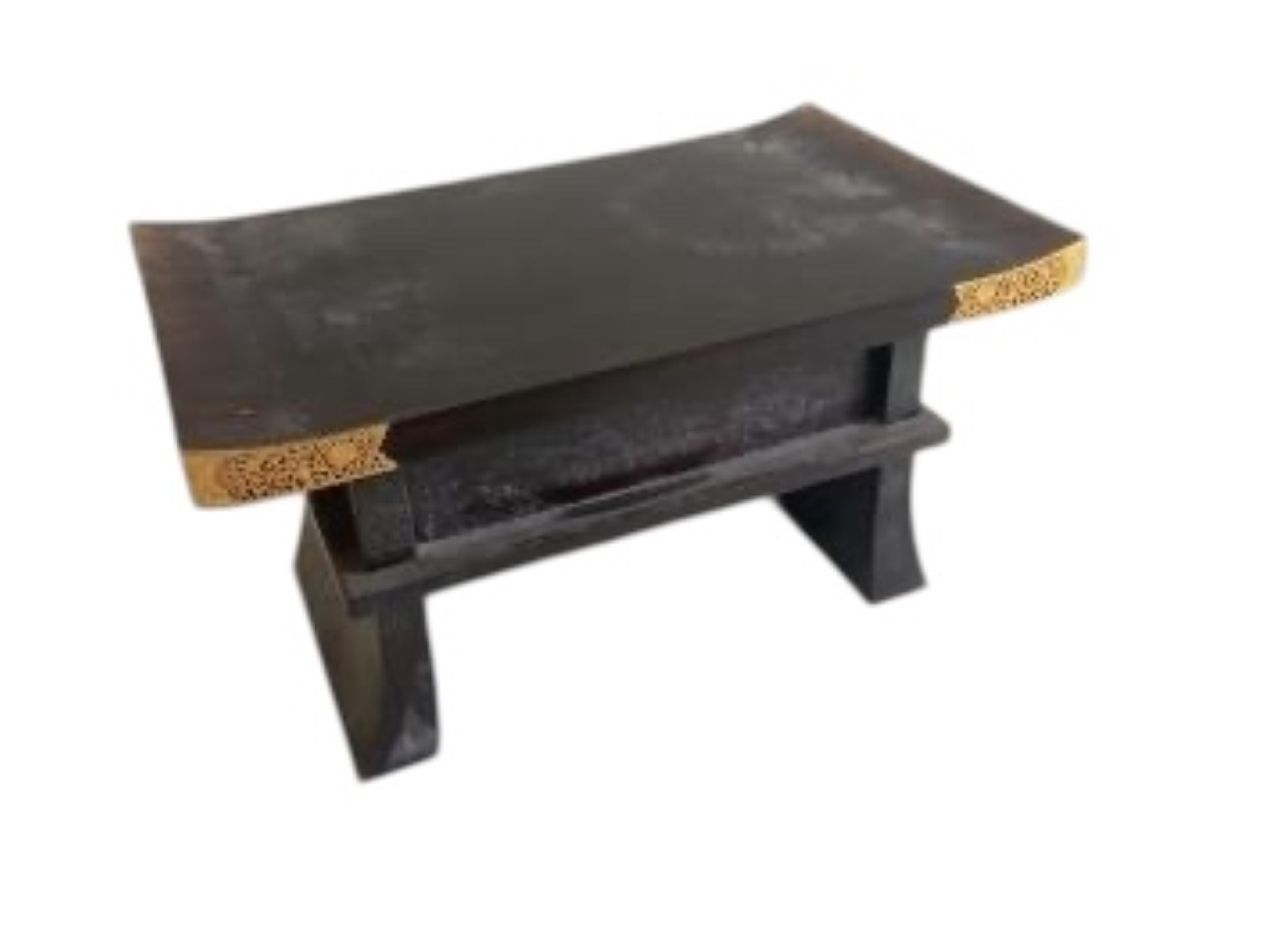 A Chinese gilt metal mounted hardwood low table, width 67cm, depth 40cm, height 35cm